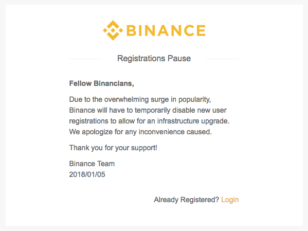 binance registration closed